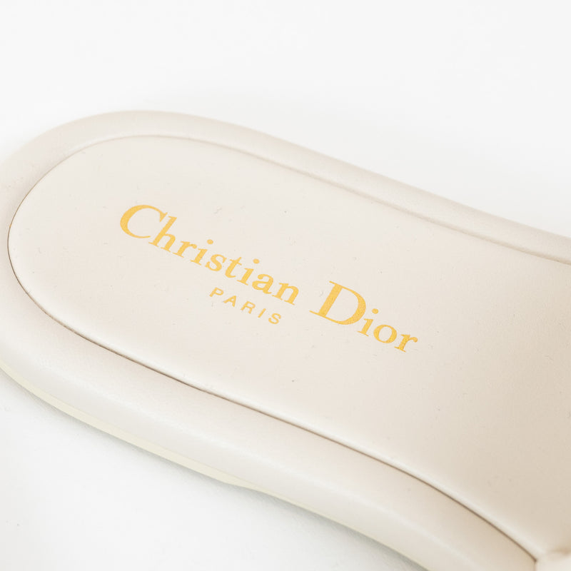 Christian Dior White Lambskin Embossed Every-D Slide Size 36