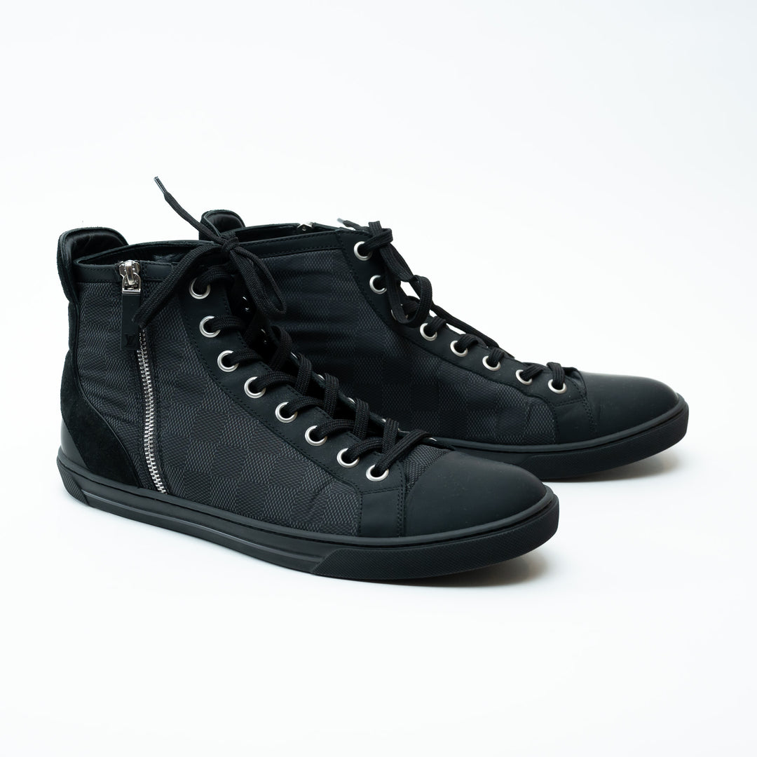 Mens Louis Vuitton Damier Graphite Nylon High-Top Sneakers Size 8.5