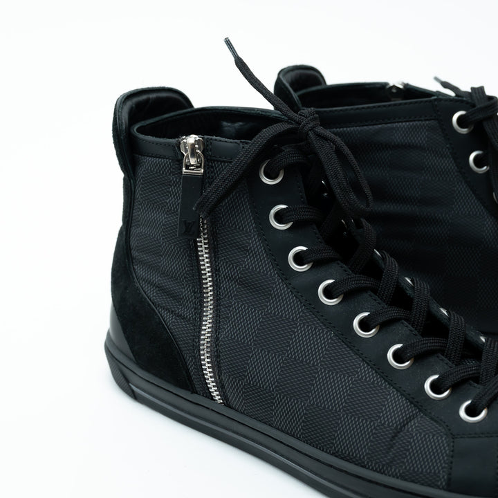 Mens Louis Vuitton Damier Graphite Nylon High-Top Sneakers Size 8.5