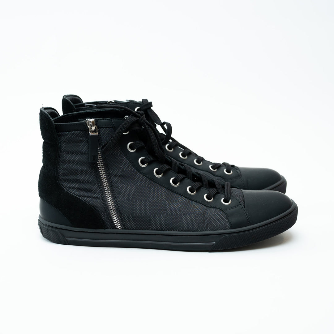 Mens Louis Vuitton Damier Graphite Nylon High-Top Sneakers Size 8.5