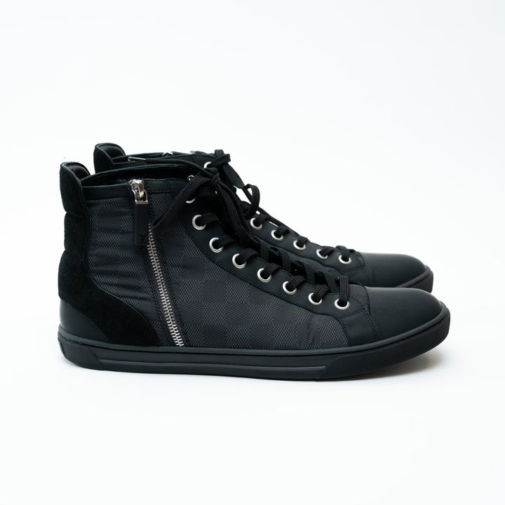 Mens Louis Vuitton Damier Graphite Nylon High-Top Sneakers Size 8.5