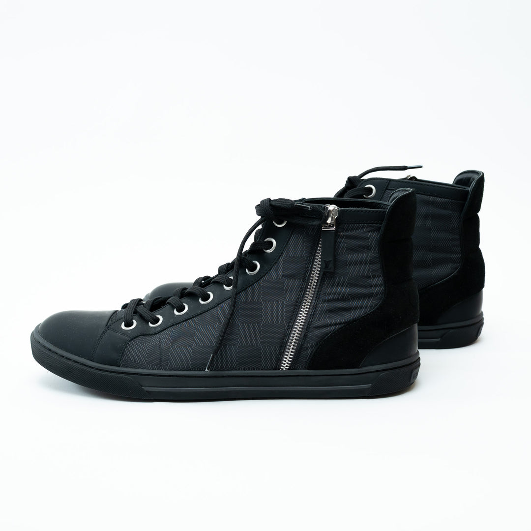 Mens Louis Vuitton Damier Graphite Nylon High-Top Sneakers Size 8.5