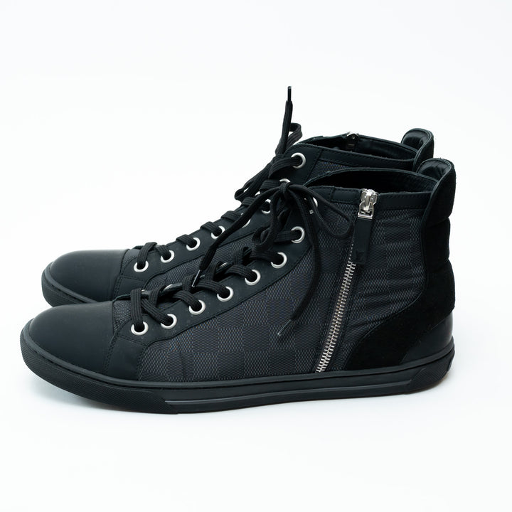 Mens Louis Vuitton Damier Graphite Nylon High-Top Sneakers Size 8.5