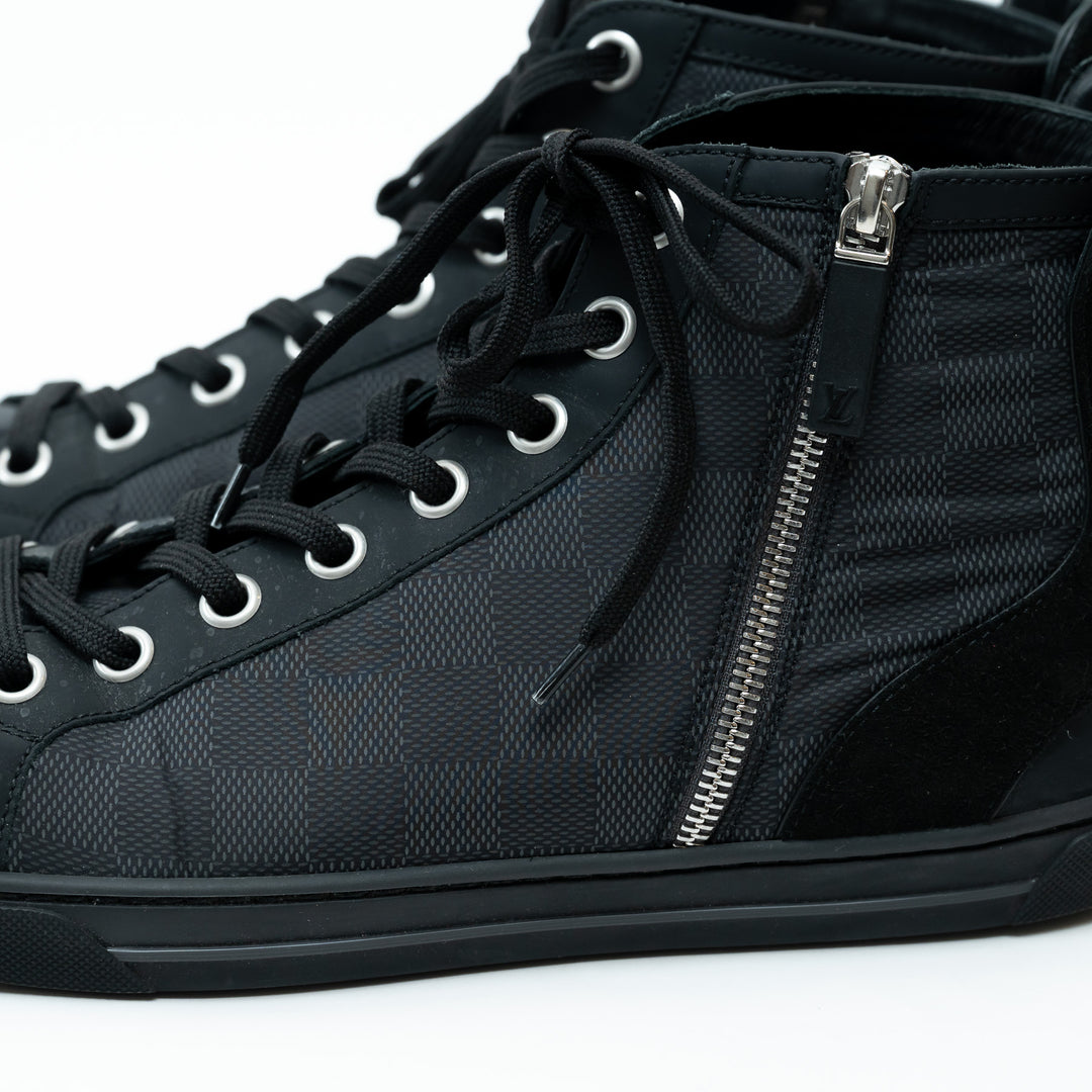 Mens Louis Vuitton Damier Graphite Nylon High-Top Sneakers Size 8.5
