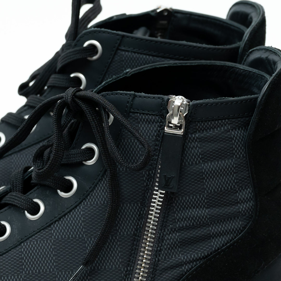 Mens Louis Vuitton Damier Graphite Nylon High-Top Sneakers Size 8.5