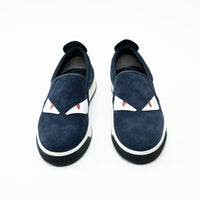 Fendi Navy Suede Monster Slip on Shoes Size 8