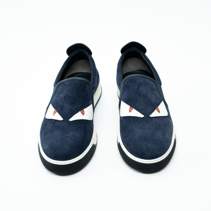 Fendi Navy Suede Monster Slip on Shoes Size 8