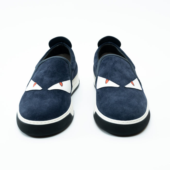 Fendi Navy Suede Monster Slip on Shoes Size 8