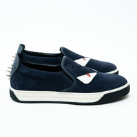 Fendi Navy Suede Monster Slip on Shoes Size 8