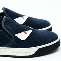 Fendi Navy Suede Monster Slip on Shoes Size 8