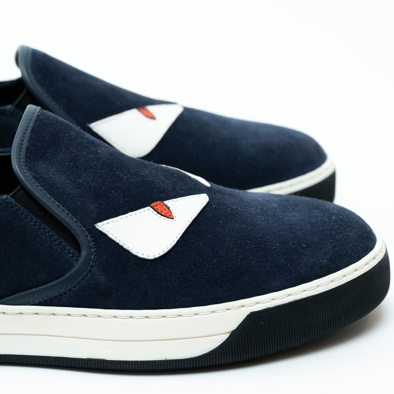 Fendi Navy Suede Monster Slip on Shoes Size 8