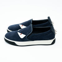 Fendi Navy Suede Monster Slip on Shoes Size 8