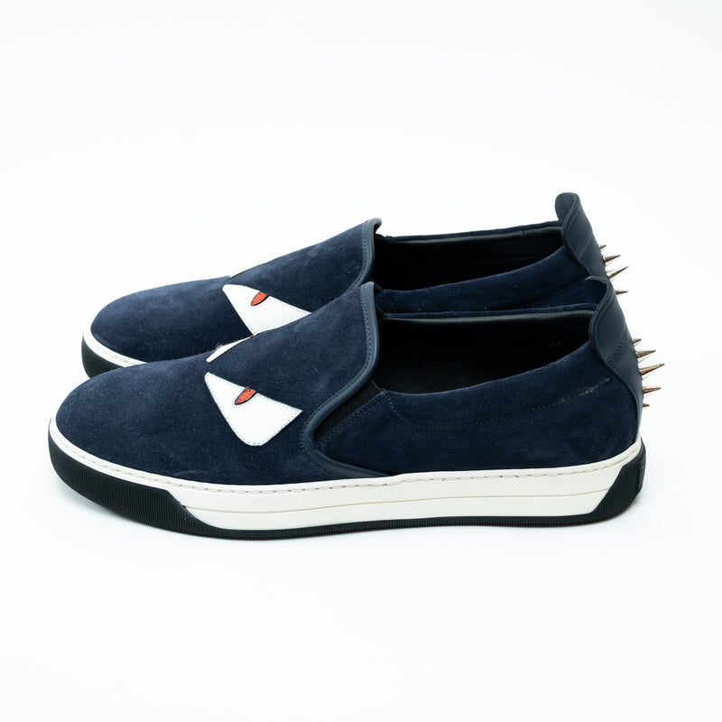Fendi Navy Suede Monster Slip on Shoes Size 8