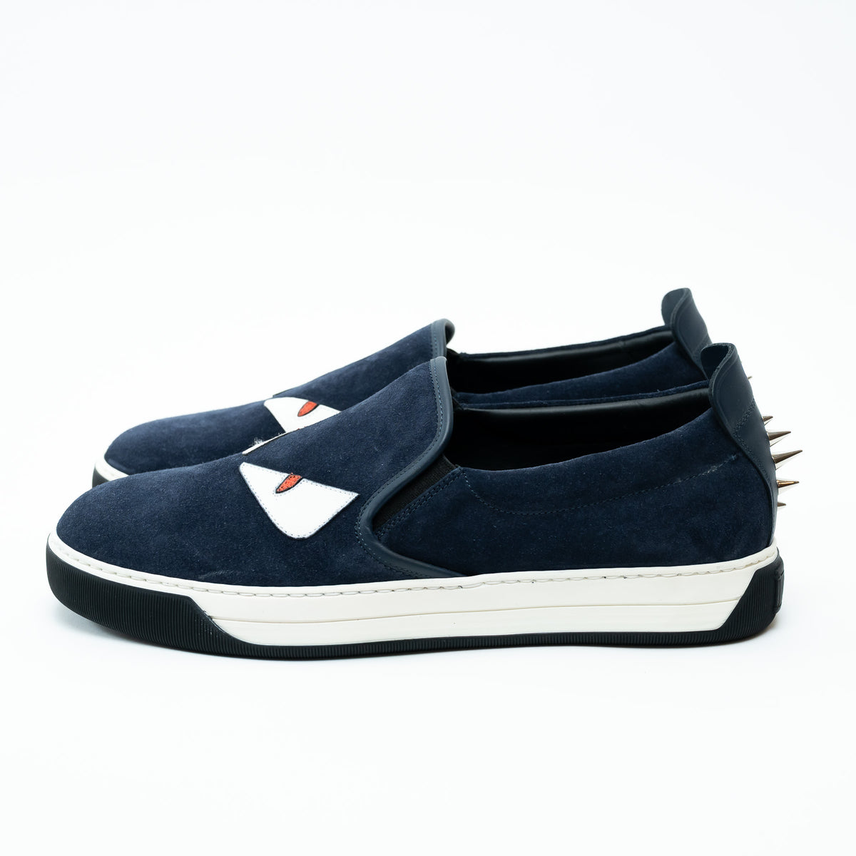 Fendi Navy Suede Monster Slip on Shoes Size 8