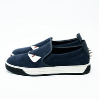 Fendi Navy Suede Monster Slip on Shoes Size 8