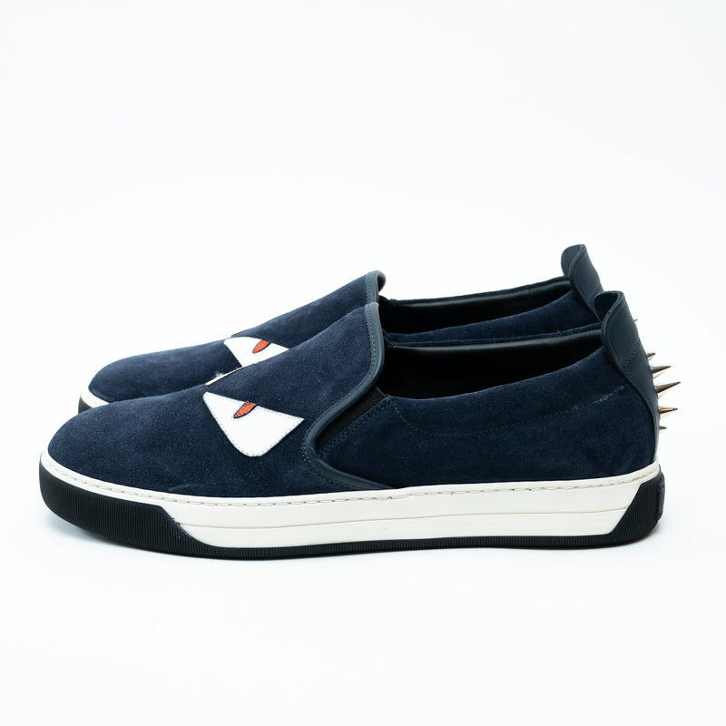 Fendi Navy Suede Monster Slip on Shoes Size 8