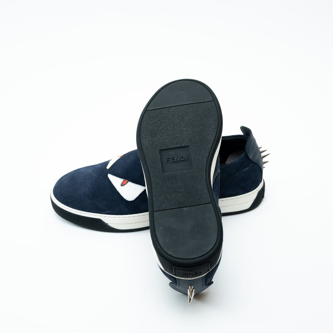Mens Fendi Navy Suede Monster Slip on Shoes Size 8