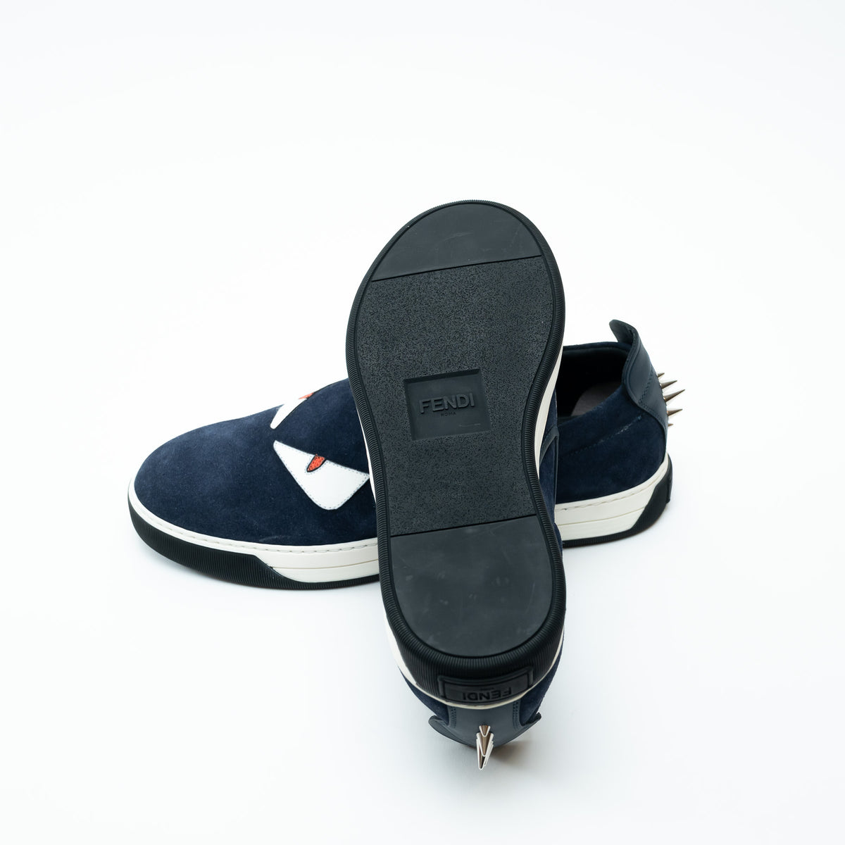 Fendi Navy Suede Monster Slip on Shoes Size 8