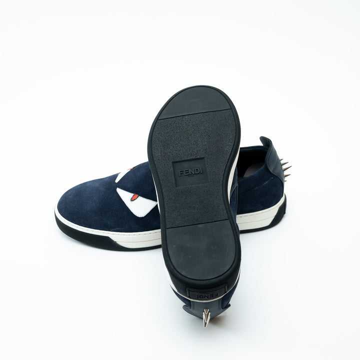 Mens Fendi Navy Suede Monster Slip on Shoes Size 8