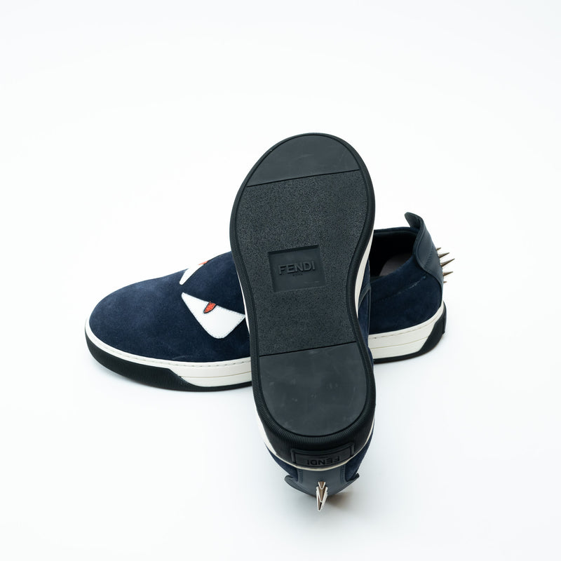 Fendi Navy Suede Monster Slip on Shoes Size 8