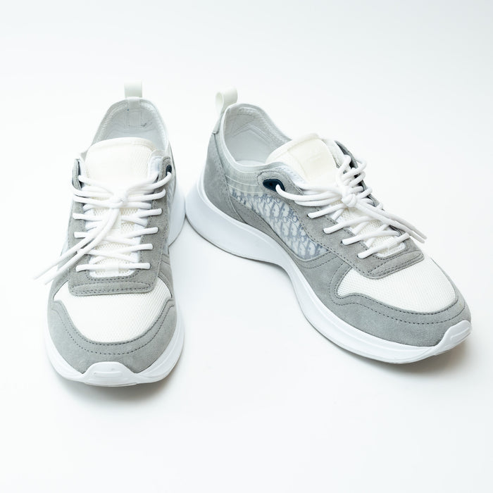 Dior White and Grey Low Top Sneakers with Oblique Detail Size 43