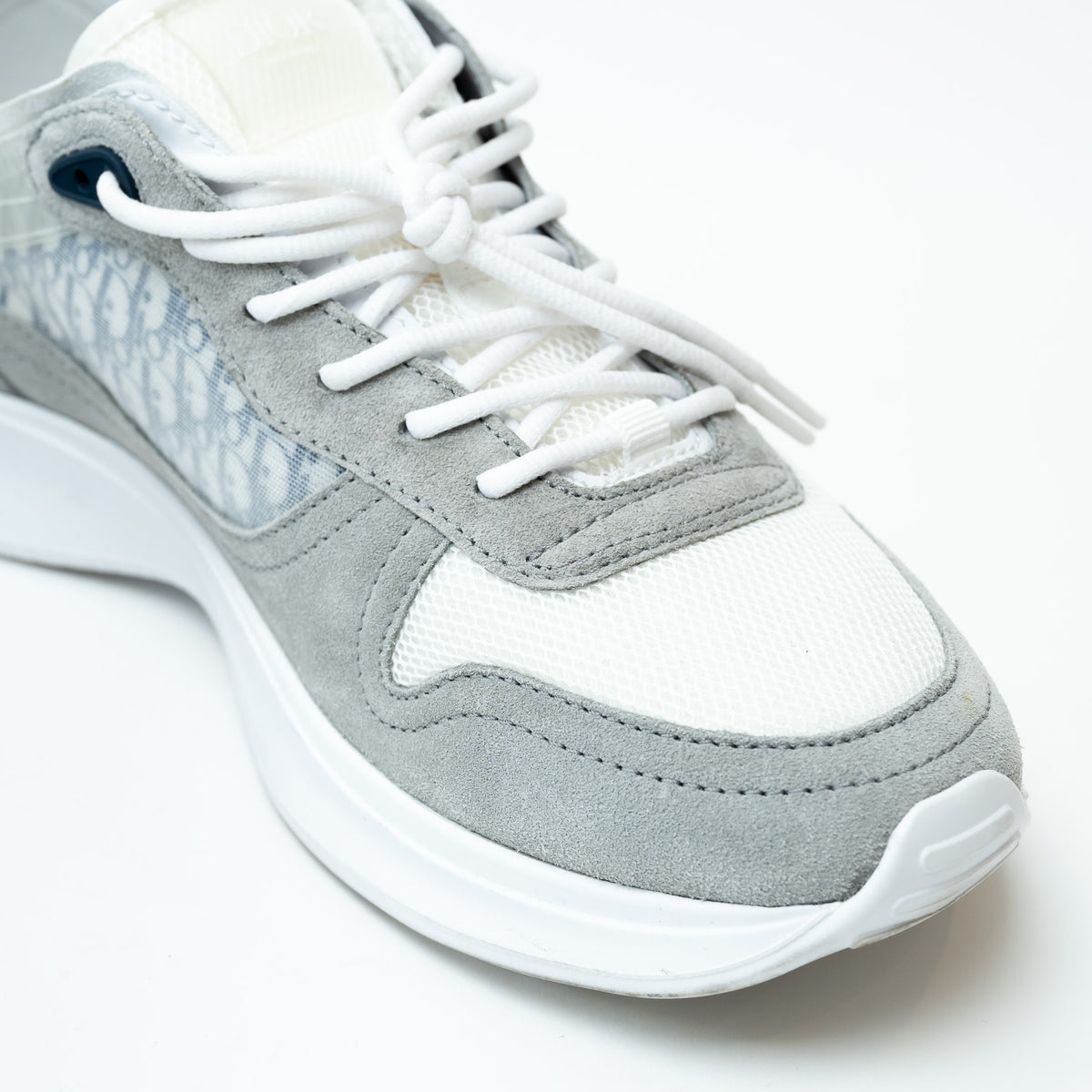 Dior White and Grey Low Top Sneakers with Oblique Detail Size 43