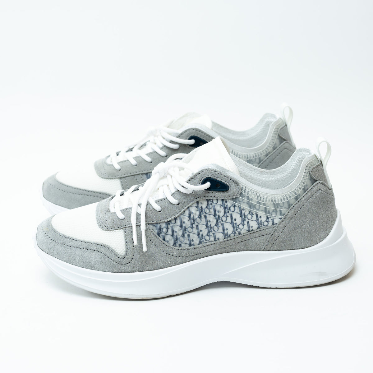 Dior White and Grey Low Top Sneakers with Oblique Detail Size 43