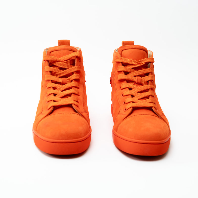 Louboutin Neon Orange Suede High Top Sneakers Size 42