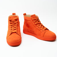 Louboutin Neon Orange Suede High Top Sneakers Size 42