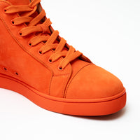 Louboutin Neon Orange Suede High Top Sneakers Size 42