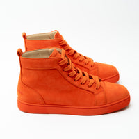 Louboutin Neon Orange Suede High Top Sneakers Size 42