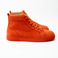 Louboutin Neon Orange Suede High Top Sneakers Size 42