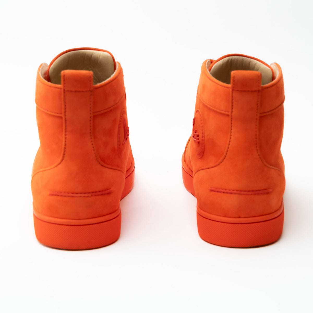 Louboutin Neon Orange Suede High Top Sneakers Size 42