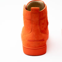 Louboutin Neon Orange Suede High Top Sneakers Size 42