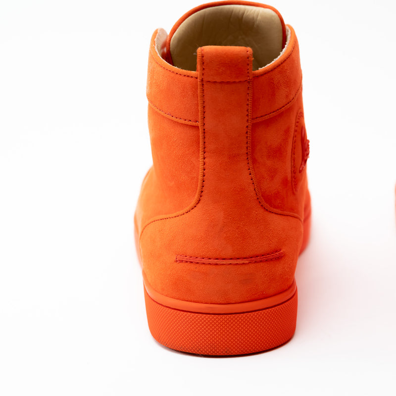 Louboutin Neon Orange Suede High Top Sneakers Size 42
