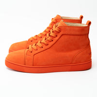 Louboutin Neon Orange Suede High Top Sneakers Size 42