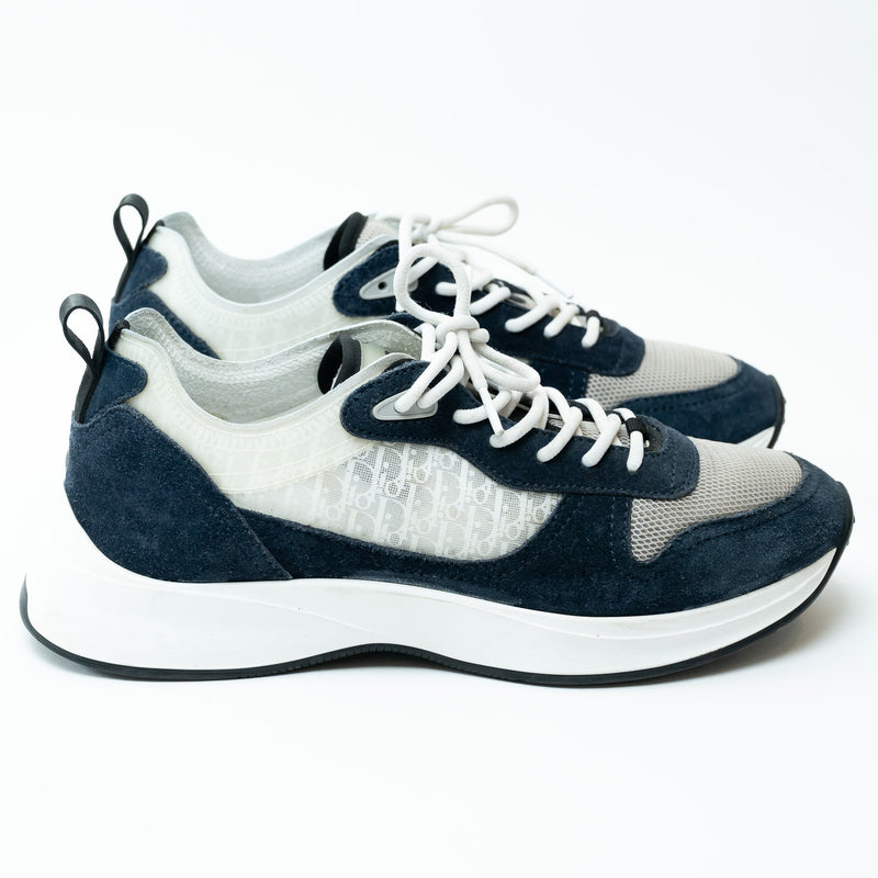 Dior Grey/Navy Low Top Sneakers with Oblique Detail Size 43