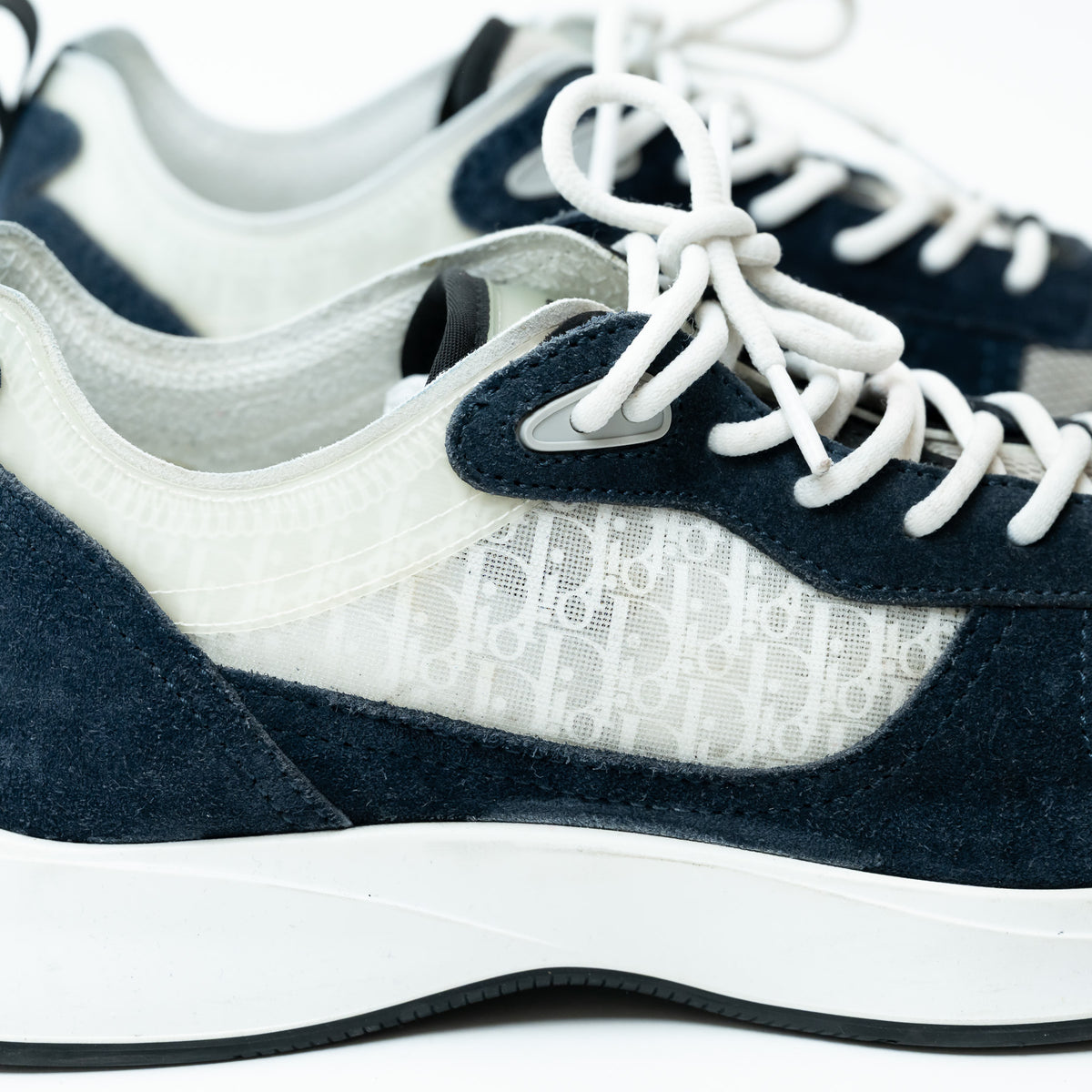 Dior Grey/Navy Low Top Sneakers with Oblique Detail Size 43
