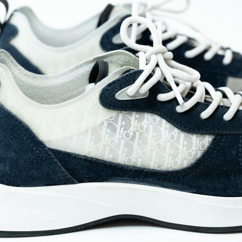 Dior Grey/Navy Low Top Sneakers with Oblique Detail Size 43