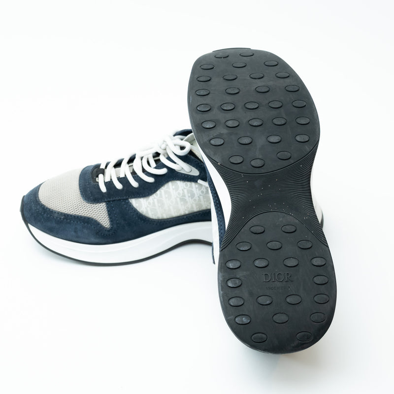Dior Grey/Navy Low Top Sneakers with Oblique Detail Size 43