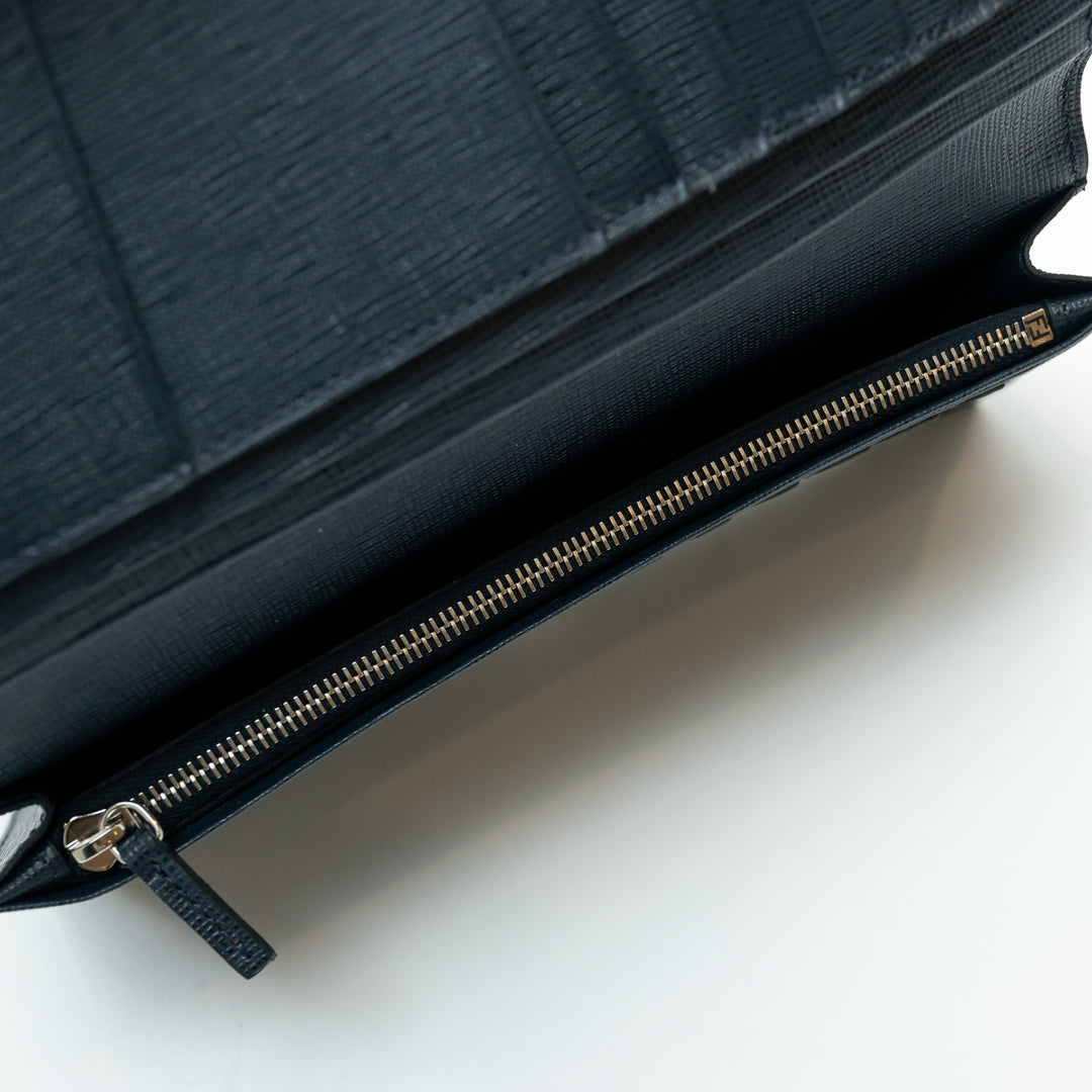 Fendi Grained Leather Monster Bifold Long Wallet