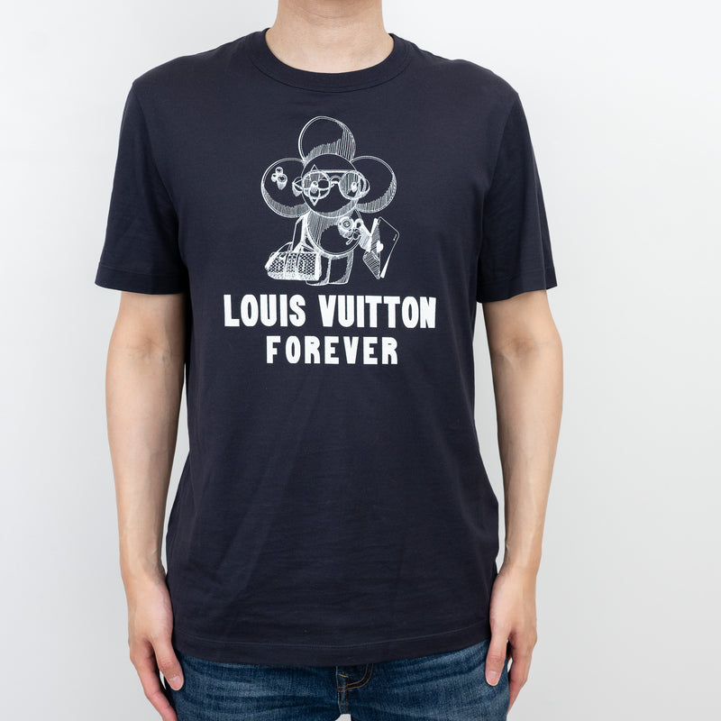 Louis Vuitton Navy T-Shirt with White Graphic Size M