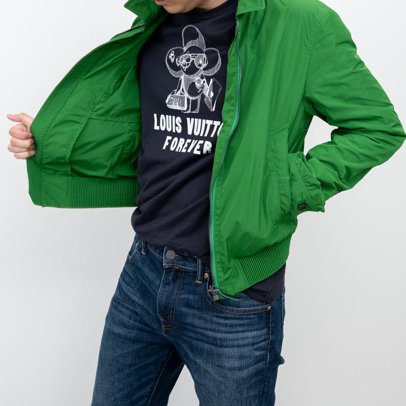 Burberry Green Nylon Bomber Jacket with Ribbed Details Size M