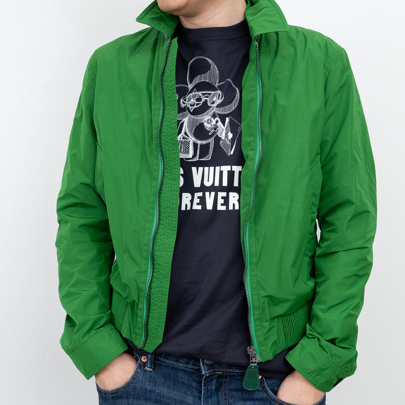 Burberry Green Nylon Bomber Jacket with Ribbed Details Size M