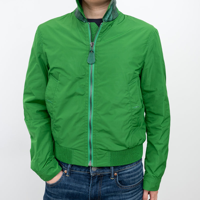Burberry Green Nylon Bomber Jacket with Ribbed Details Size M