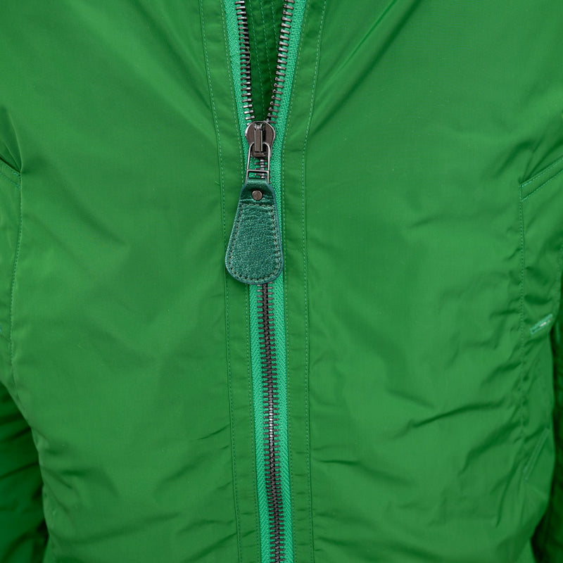 Burberry Green Nylon Bomber Jacket with Ribbed Details Size M