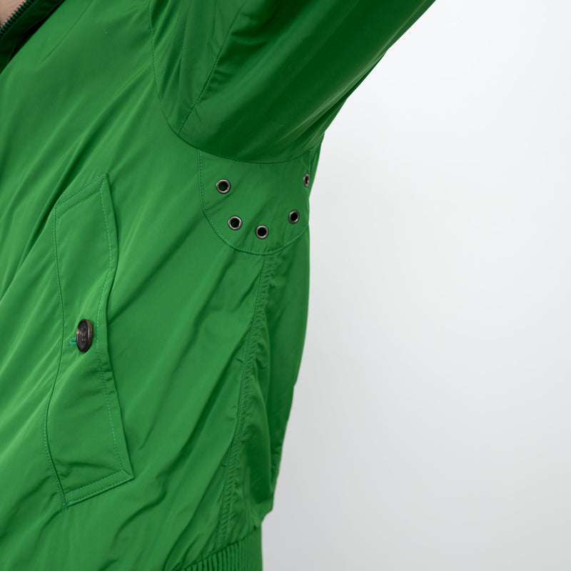 Burberry Green Nylon Bomber Jacket with Ribbed Details Size M