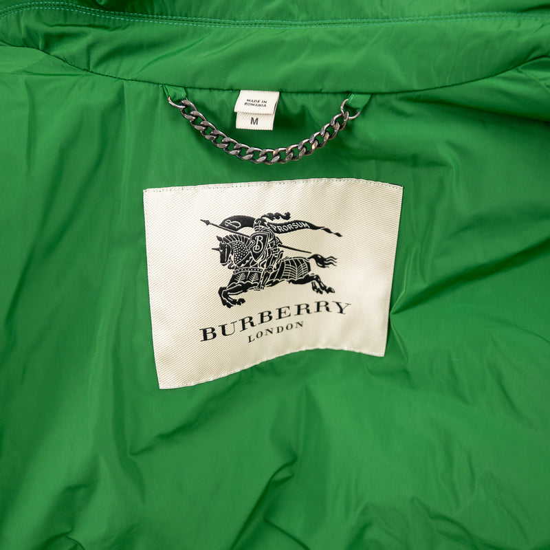 Burberry Green Nylon Bomber Jacket with Ribbed Details Size M