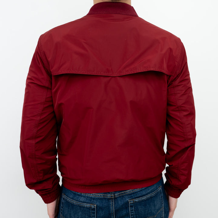 Burberry Red Nylon Bomber Jacket with Ribbed Details Size M