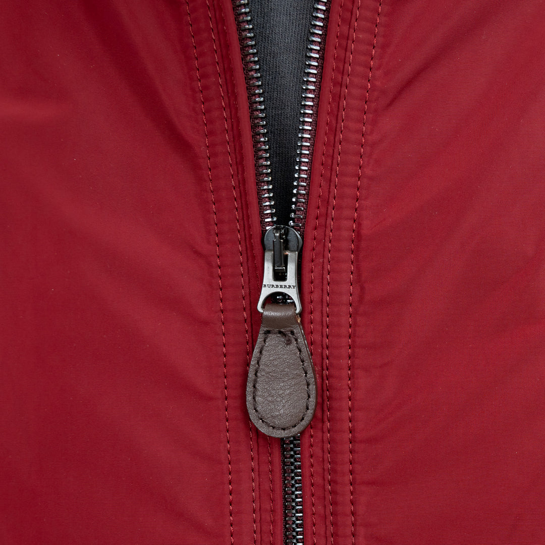 Burberry Red Nylon Bomber Jacket with Ribbed Details Size M